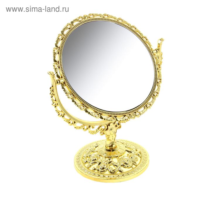 Зеркало настольное "Ажур", круглое, d=18,5см, двустороннее, с двукратным увеличением, цвет золотой - Фото 1