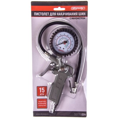 Пистолет для накачивания шин Skyway, с манометром, 14,97 АТМ, быстросъемное соединение, S07701004