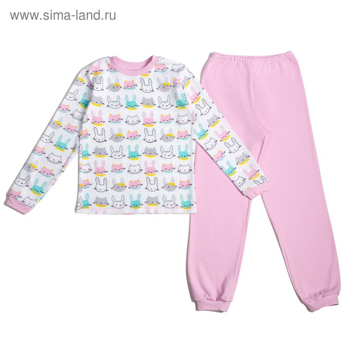 Пижама c манжетами  для девочки, рост 104 см, цвет Зайки-розовый U070111Y104 - Фото 1