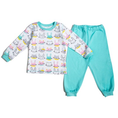Пижама c манжетами  для девочки, рост 104 см, цвет Зайки-голубой U070111Y104
