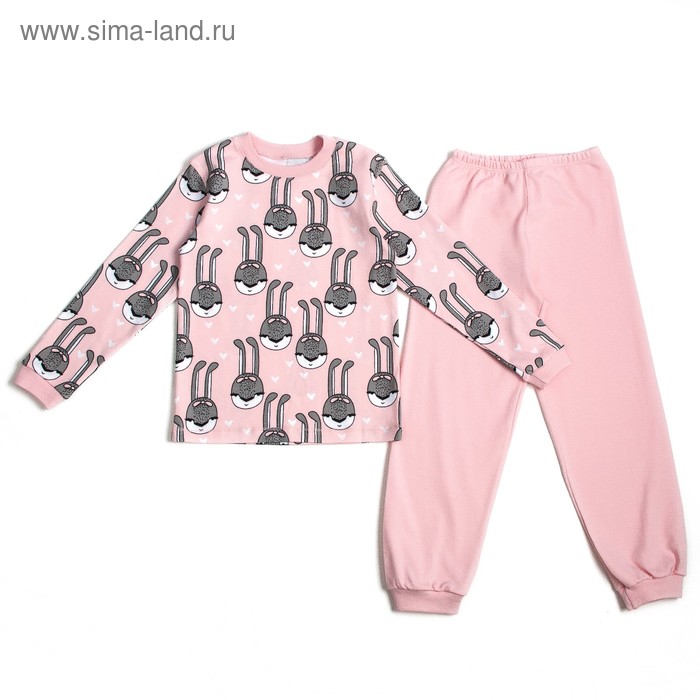 Пижама c манжетами для девочки, рост 116 см, цвет розовый, кролики - Фото 1
