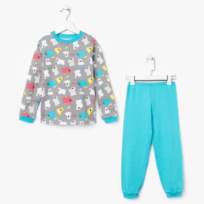 Пижама c манжетами для мальчика, рост 128 см, цвет серый/голубой, мишки
