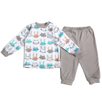 Пижама c манжетами  для мальчика, рост 62 см, цвет Зайки-серый U070111Y62_М