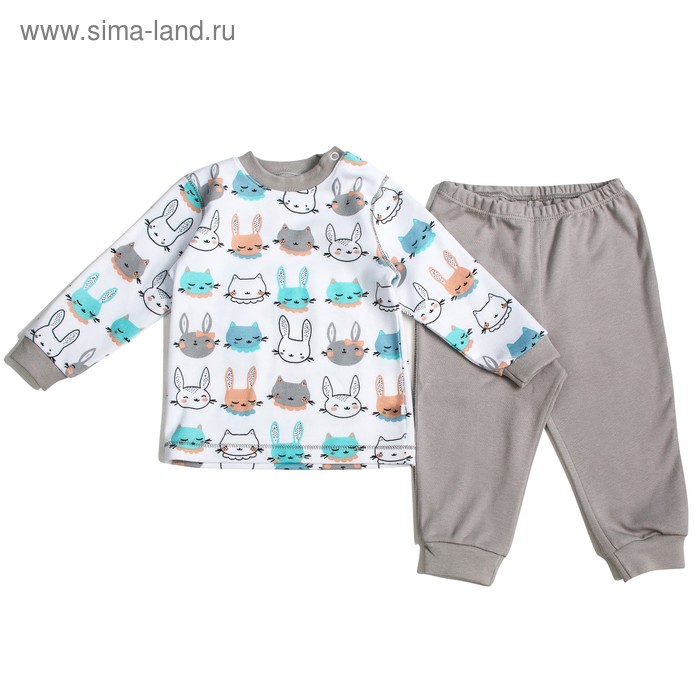 Пижама c манжетами  для мальчика, рост 86 см, цвет Зайки-серый U070111Y86_М - Фото 1