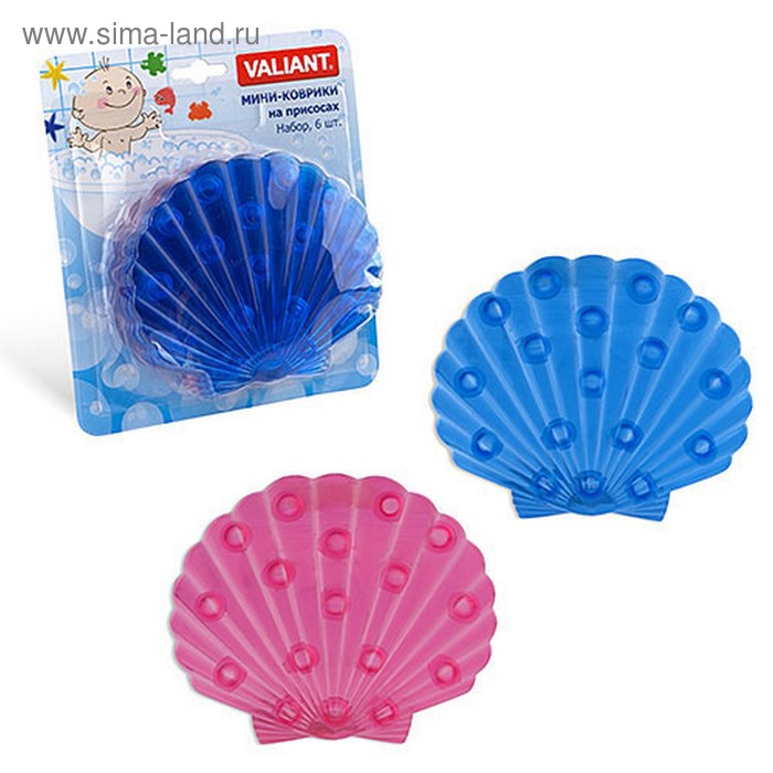 Набор мини-ковриков для ванной 6 шт, «Ракушка», на присосах, цвет МИКС - Фото 1