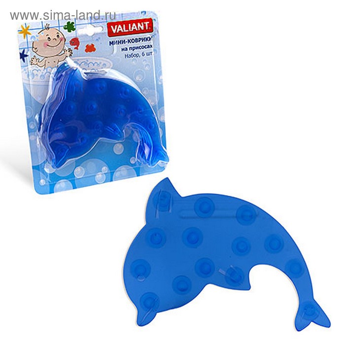 Набор мини-ковриков для ванной 6 шт, «Дельфин», на присосах, цвет синий - Фото 1
