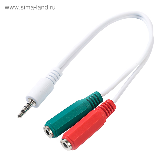 Кабель-переходник аудио Cablexpert CCA-417W,Jack3.5мм(4pin)(m)-2хJack(3pin)(f), 0.2 м, белый - Фото 1