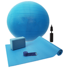 Набор для йоги (коврик+блок+ремень+мяч гимнаст+насос), цвет голубой - Фото 1