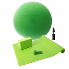 Набор для йоги (коврик+блок+ремень+мяч гимнаст+насос), цвет зеленый - Фото 1