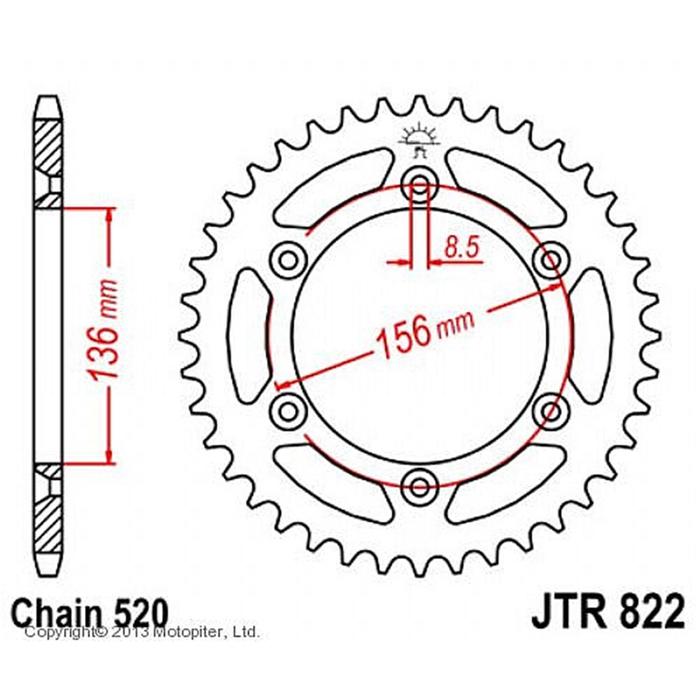 Звезда ведомая JT sprockets JTR822-42, цепь 520, 42 зубья