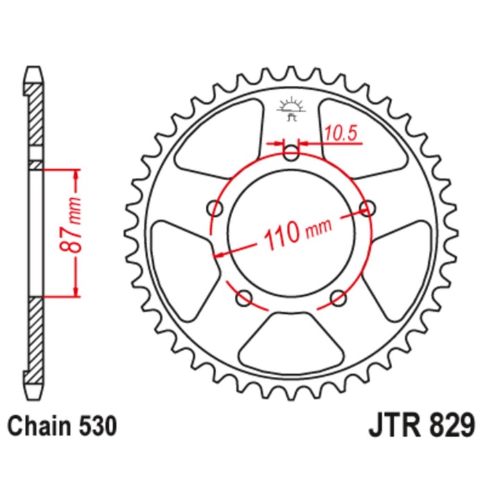 Звезда ведомая JT sprockets JTR829-42, цепь 530, 42 зубья