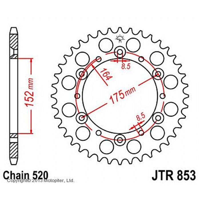 Звезда ведомая JT sprockets JTR853-43, цепь 520, 43 зубья