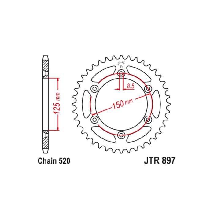 Звезда ведомая JT sprockets JTR897-42, цепь 520, 42 зубья