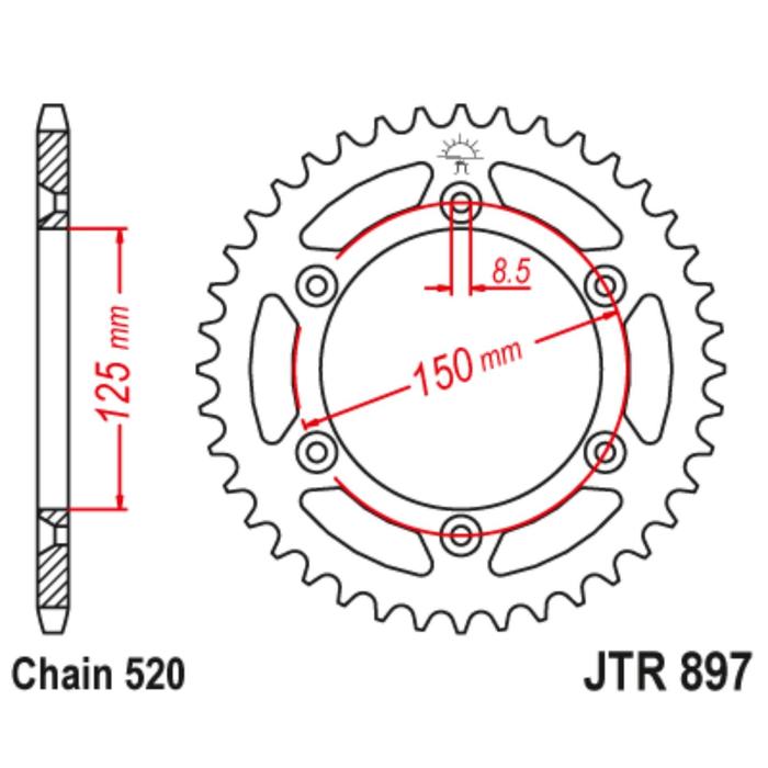 Звезда ведомая JT sprockets JTR897-44, цепь 520, 44 зубья