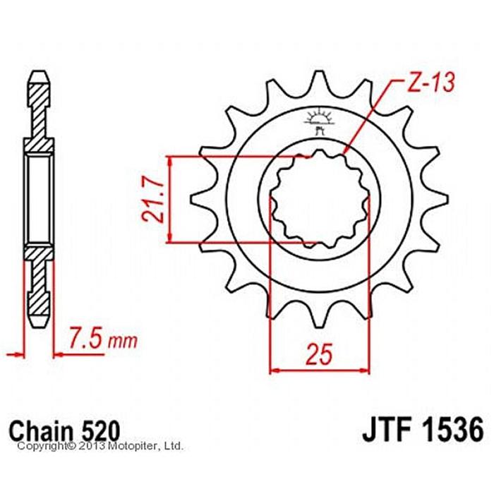 Звезда ведущая JT sprockets JTF1536-16, цепь 520, 16 зубьев - Фото 1