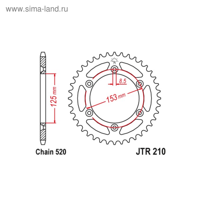 Звезда ведомая JT sprockets JTR210-40, цепь 520, 40 зубьев - Фото 1