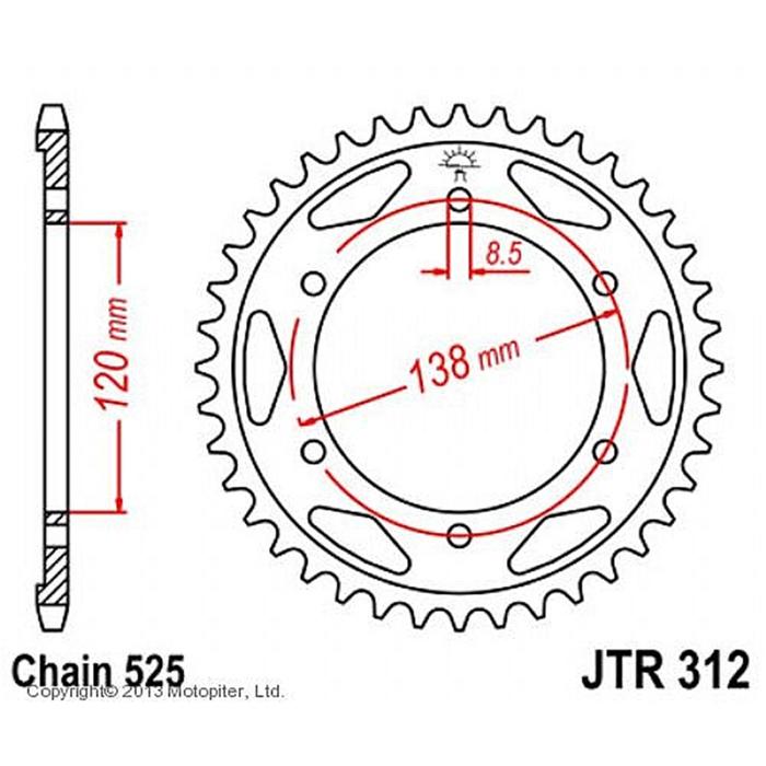 Звезда ведомая JT sprockets JTR312-40, цепь 525, 40 зубьев - Фото 1