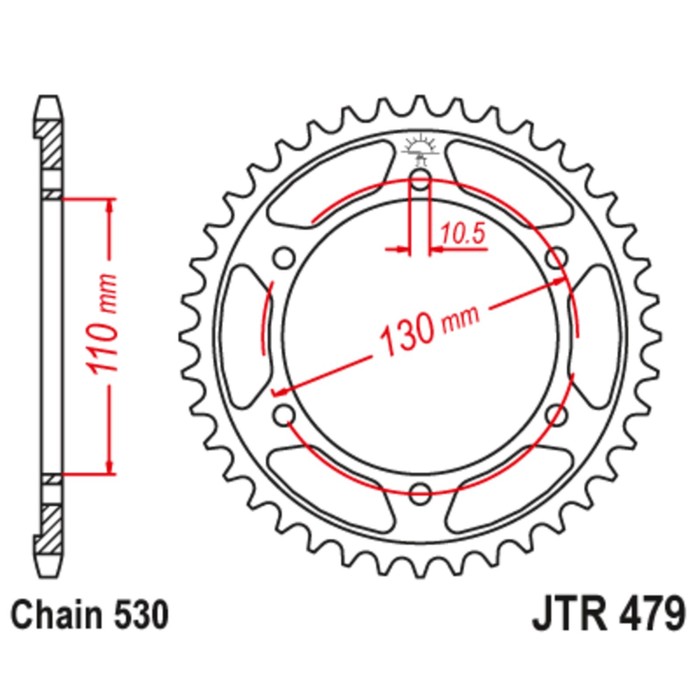 Звезда ведомая JT sprockets JTR479-39, цепь 530, 39 зубьев - Фото 1