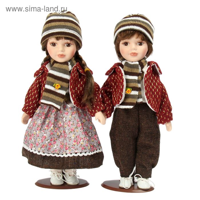 Кукла коллекционная керамика "Ребята в вишнёвой куртке" набор 2 штуки - Фото 1
