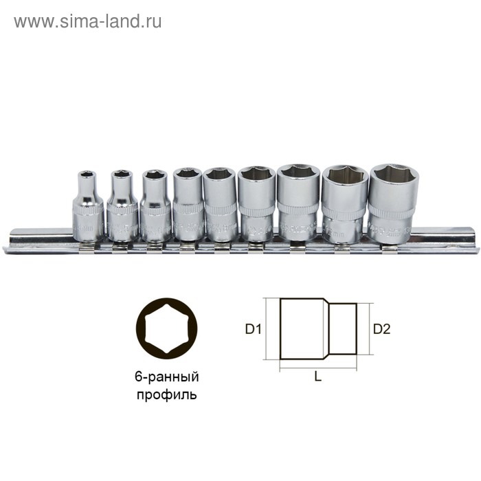 Набор головок AIST, 6-гранные, 1/4" присоединительный размер, 9 предметов - Фото 1