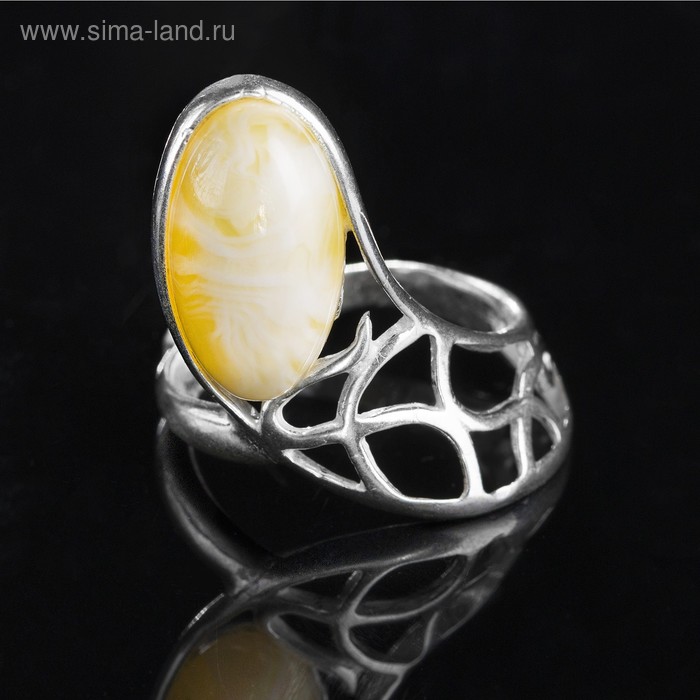 Кольцо посеребрение "Янтарь" затмение, цвет жёлтый, 18 р-р - Фото 1