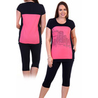 Комплект женский (футболка, бриджи) Мегаполис цвет розовый, р-р 48 - Фото 1