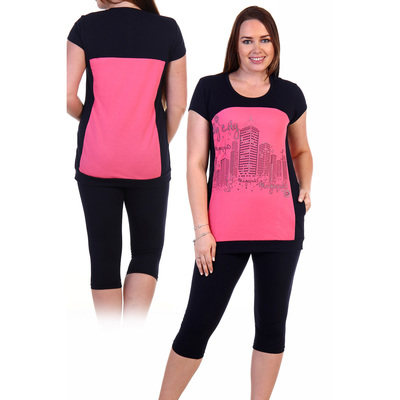 Комплект женский (футболка, бриджи) Мегаполис цвет розовый, р-р 58
