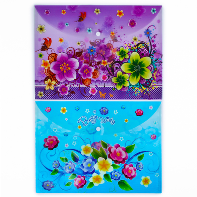 Папка-конверт на кнопке, формат А4, 100 мкр, «Цветы», МИКС