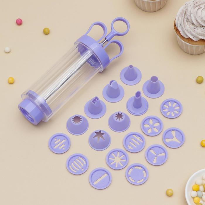 Шприц кондитерский Доляна, 18 насадок, 23×6.5×6 см - Фото 1