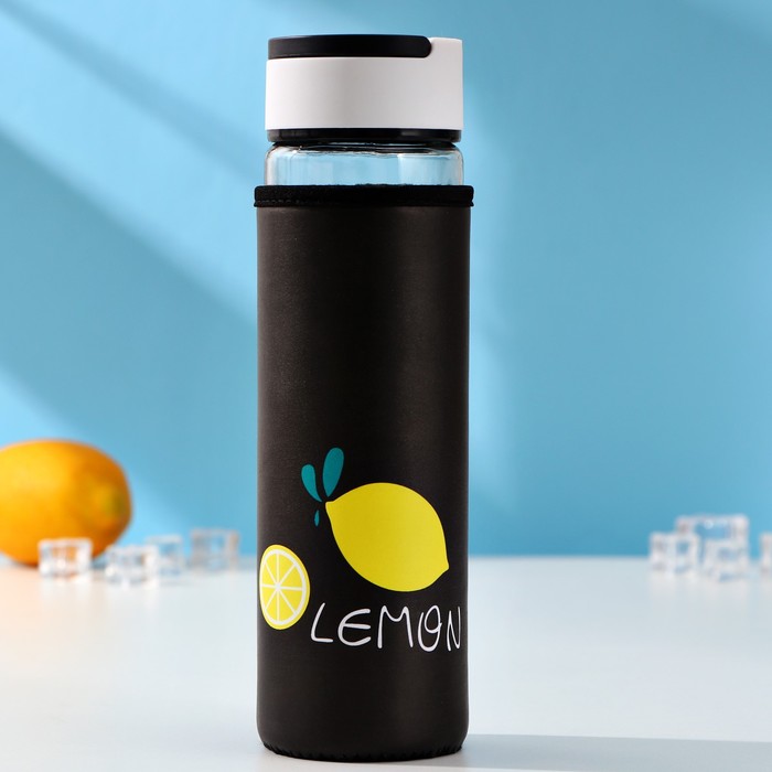 Бутылка для воды стеклянная с ручкой в чехле «Фрукты», 500 мл, h=23,5 см, рисунок МИКС - Фото 1