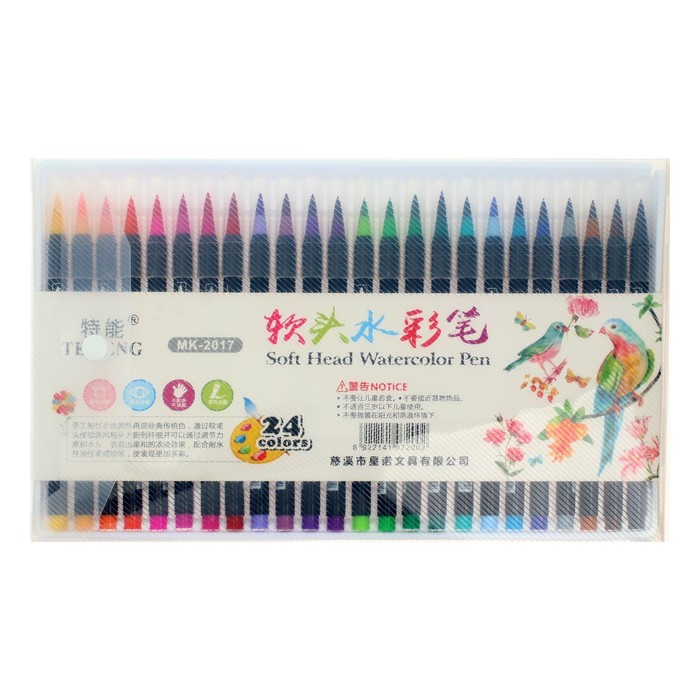 Фломастеры 24 цвета «Кисти», в пластиковой коробке, вентилируемый колпачок - Фото 1