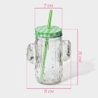 Кружка Доляна «Кактус», 450 мл, 11×7×15 см, стекло, с крышкой и трубочкой, прозрачная - Фото 2