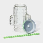 Кружка Доляна «Кактус», 450 мл, 11×7×15 см, стекло, с крышкой и трубочкой, прозрачная - Фото 6