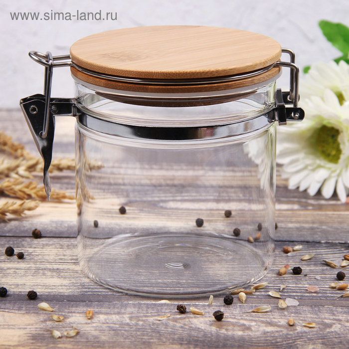 Банка стеклянная для сыпучих продуктов с бугельным замком «Эко», 700 мл, 13×10,2×13 см - Фото 1