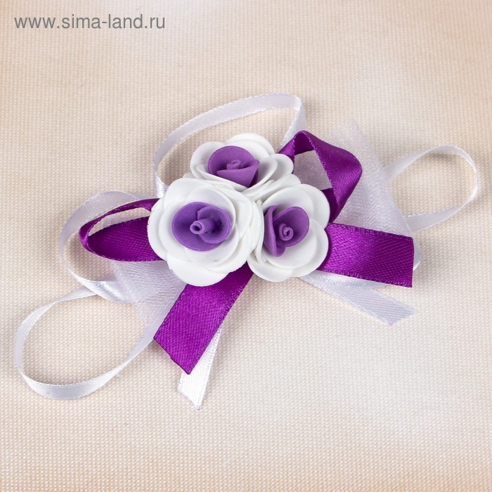Бутоньерка «Три цветка», бело-фиолетовая, 6 шт. - Фото 1