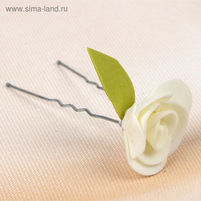Набор цветков на шпильке "Роза", с листком, 10 шт, айвори - Фото 1