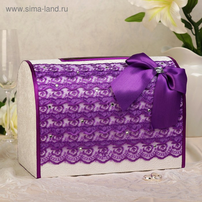 Коробка для денег «Кружево+стразы», фиолетовая, неразборная - Фото 1