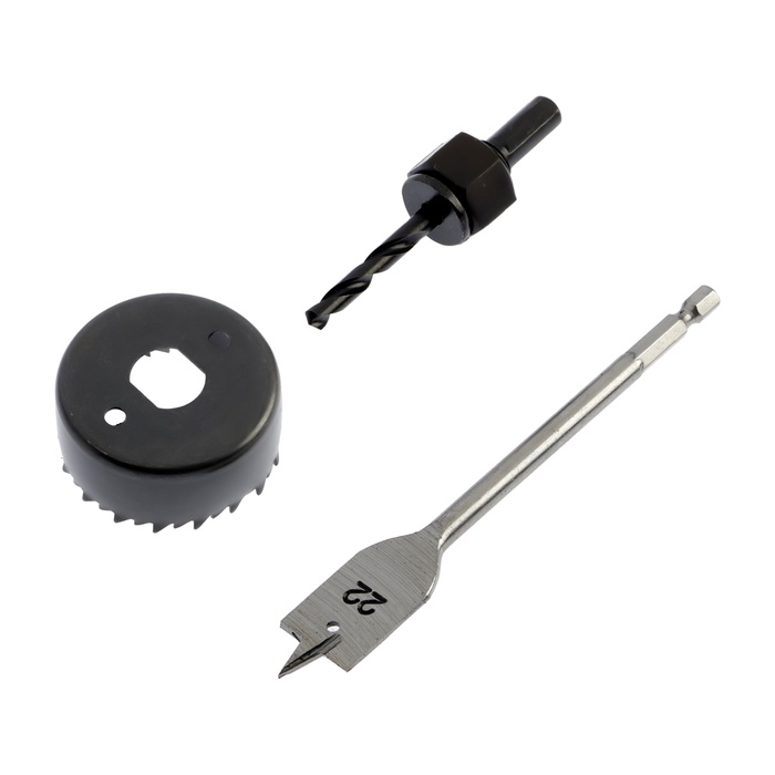 Набор для установки врезных замков ТУНДРА, сверло перовое 22 мм, пила кольцевая 54 мм - Фото 1