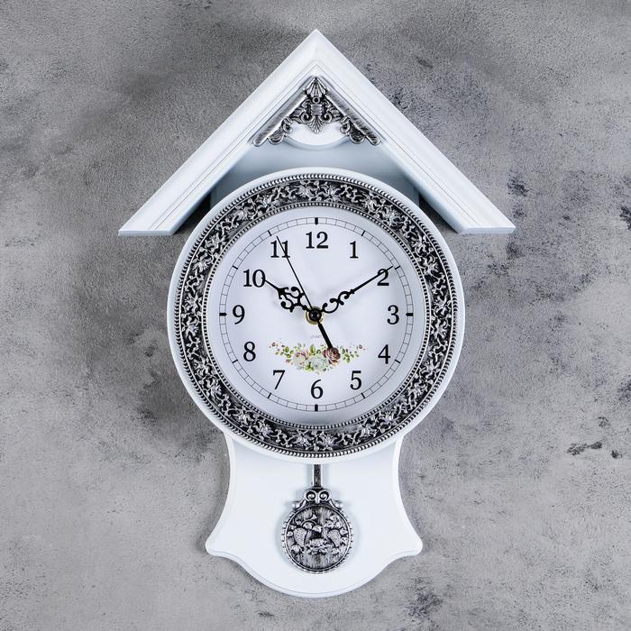 Часы настенные, серия: Маятник, "Белый домик", дискретный ход, 40 х 29 см, d-16 см - Фото 1