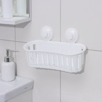 Полка для ванных принадлежностей на вакуммных присосках, 30×11×9 см, цвет белый