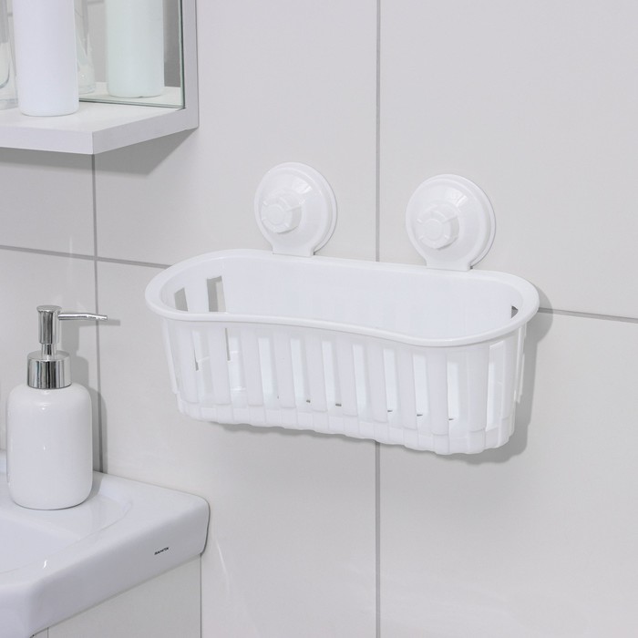 Держатель для ванных принадлежностей на вакуммных присосках, 30×11×9 см, цвет белый - Фото 1