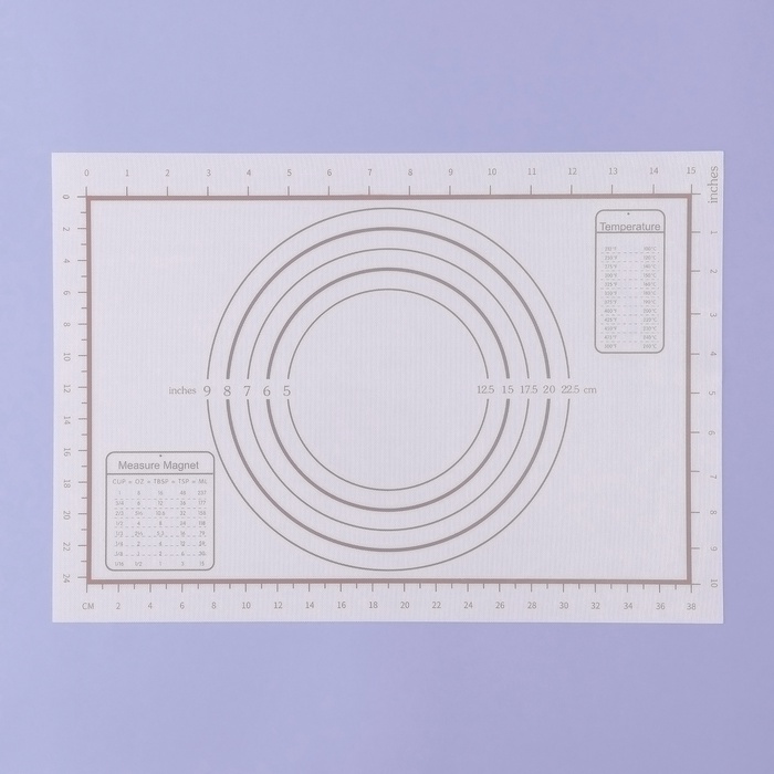 Коврик для выпечки и раскатки теста с разметкой, армированный, силикон, 42×29,5 см, белый - Фото 1