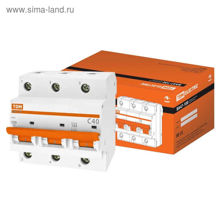 Выключатель автоматический TDM ВА47-100, 3Р, 40 А, 10 кА, характеристика С, SQ0207-0073 - Фото 1