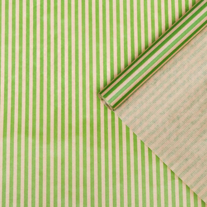 Бумага упаковочная крафт "Полосы светло-зелёные", 0,7 х 10 м, 40 г/м² - Фото 1