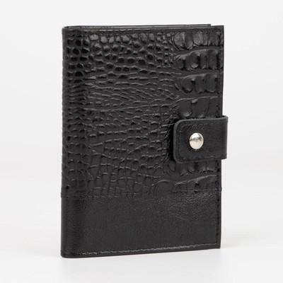 Обложка 2 в 1 для автодокументов и паспорта на кнопке, чёрная