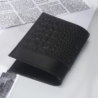 Обложка для паспорта, 4 кармана для карт, крокодил, цвет чёрный/чёрный матовый - Фото 2