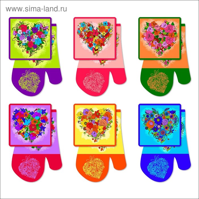Набор прихваток «Цветочное сердце», размер 17 × 17 см, 17 × 27 см, цвет микс - Фото 1