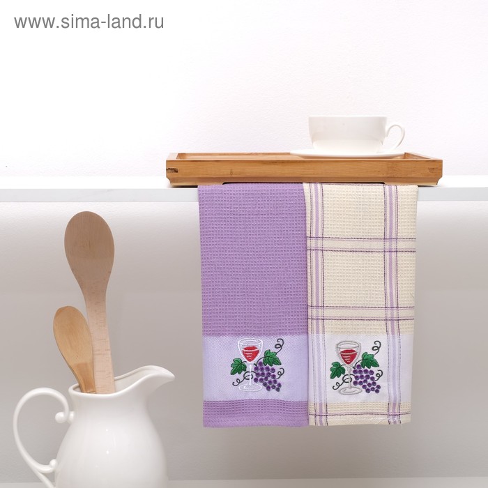Набор вафельных полотенец 38х64 см х 2шт, цвет фиолетовый - Фото 1