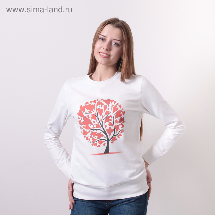 Свитшот женский family look "Дерево с сердцем" OXO-0202-018, цвет молочный, р-р 40(XS) - Фото 1