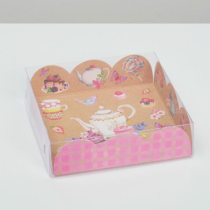 Коробка для кондитерских изделий с PVC-крышкой «Чаепитие», 10,5 × 10,5 × 3 см - Фото 1